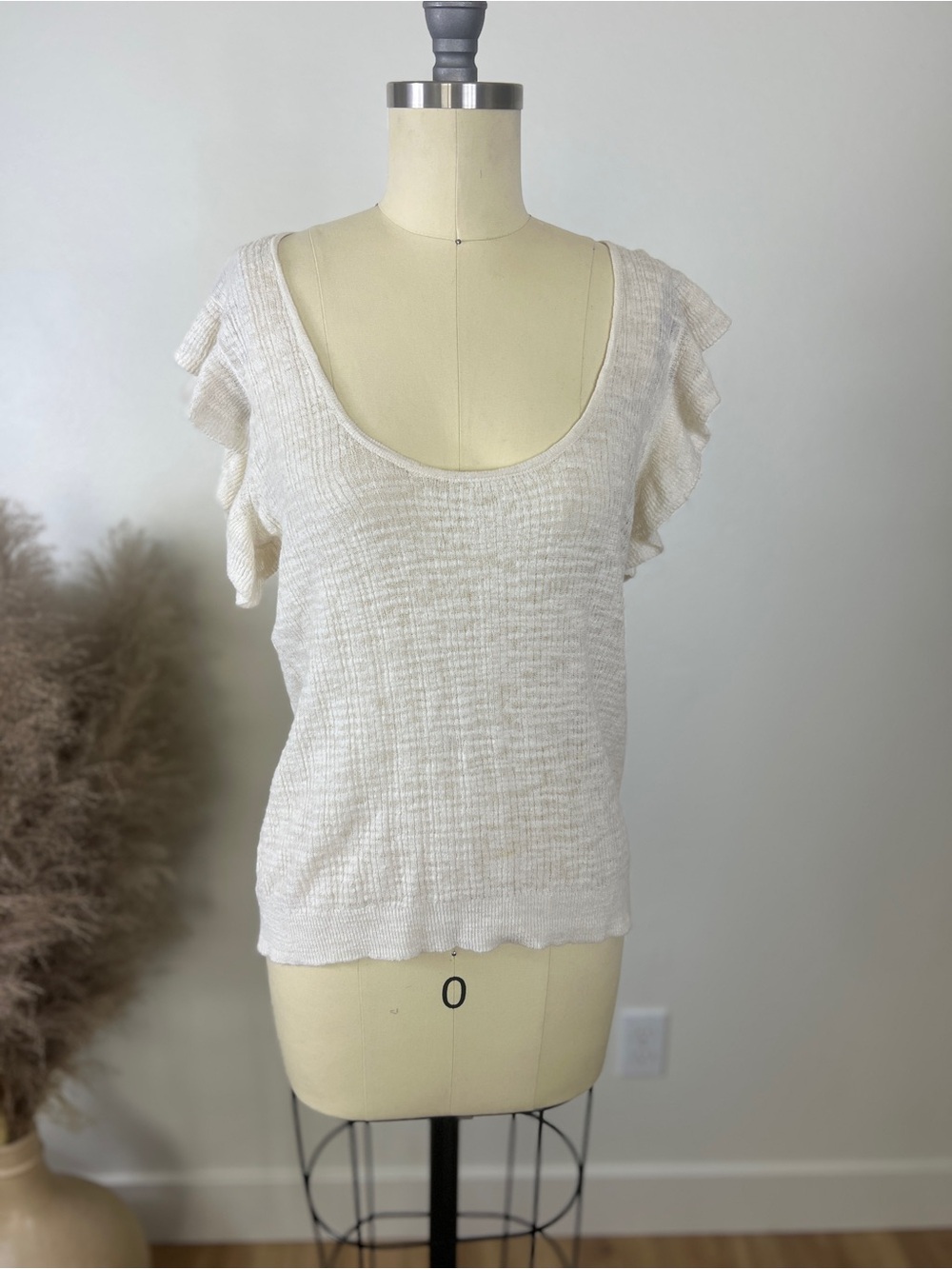 J. Crew Cream Ruffle Sleeve Scoop Tank Top